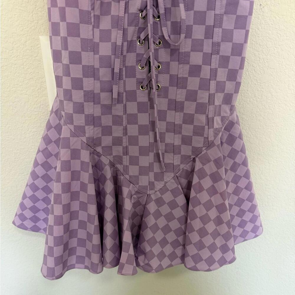 Dolls Kill First Move Checkered Lace-Up Mini Dress Lavender Purple Size Small S - Picture 3 of 10